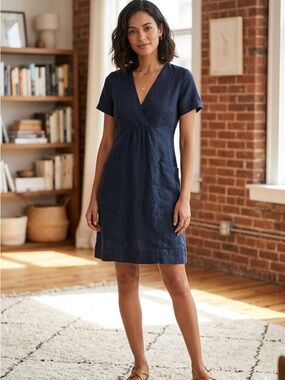 Elegant Dark blue linen dress